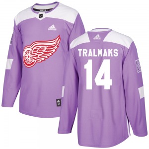 Adult Authentic Detroit Red Wings Eduards Tralmaks Purple Hockey Fights Cancer Practice Official Adidas Jersey