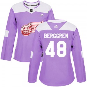Women's Authentic Detroit Red Wings Jonatan Berggren Purple Hockey Fights Cancer Practice Official Adidas Jersey