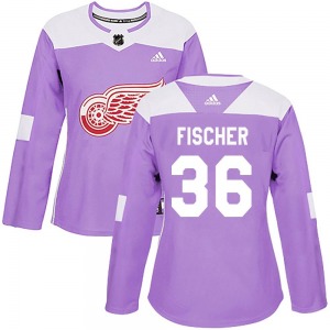 Women's Authentic Detroit Red Wings Christian Fischer Purple Hockey Fights Cancer Practice Official Adidas Jersey