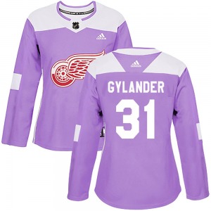 Women's Authentic Detroit Red Wings Carter Gylander Purple Hockey Fights Cancer Practice Official Adidas Jersey