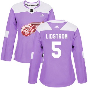 Women's Authentic Detroit Red Wings Nicklas Lidstrom Purple Hockey Fights Cancer Practice Official Adidas Jersey
