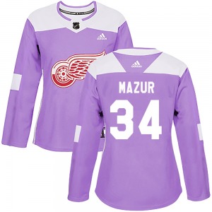 Women's Authentic Detroit Red Wings Carter Mazur Purple Hockey Fights Cancer Practice Official Adidas Jersey