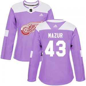 Women's Authentic Detroit Red Wings Carter Mazur Purple Hockey Fights Cancer Practice Official Adidas Jersey