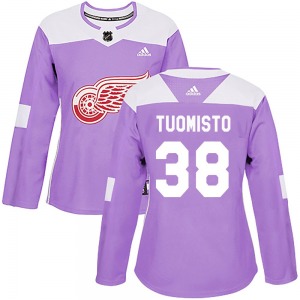 Women's Authentic Detroit Red Wings Antti Tuomisto Purple Hockey Fights Cancer Practice Official Adidas Jersey