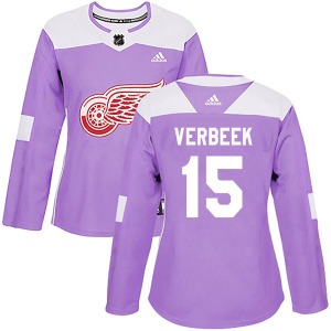 Women's Authentic Detroit Red Wings Pat Verbeek Purple Hockey Fights Cancer Practice Official Adidas Jersey