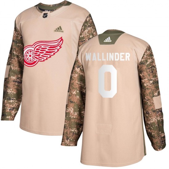 Youth Authentic Detroit Red Wings William Wallinder Camo Veterans Day Practice Official Adidas Jersey