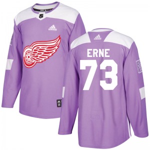 Youth Authentic Detroit Red Wings Adam Erne Purple Hockey Fights Cancer Practice Official Adidas Jersey