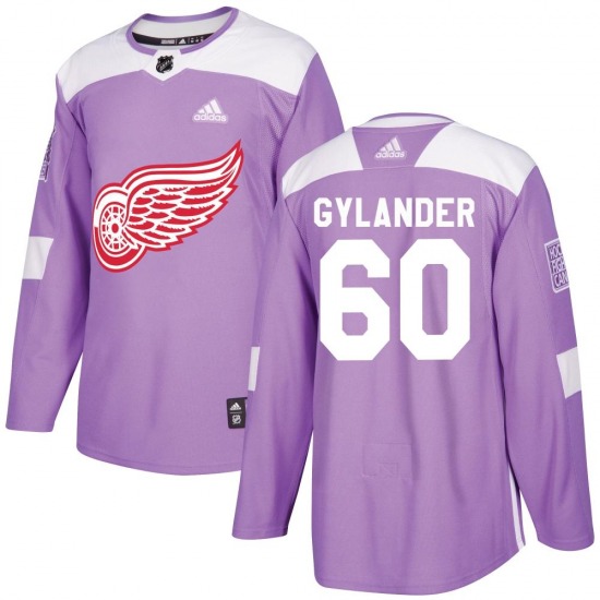 Youth Authentic Detroit Red Wings Carter Gylander Purple Hockey Fights Cancer Practice Official Adidas Jersey